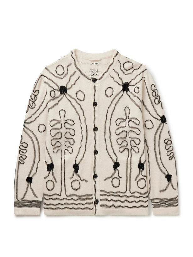 Photo: BODE - Winter Garden Tulle-Appliquéd Cashmere Cardigan - Neutrals