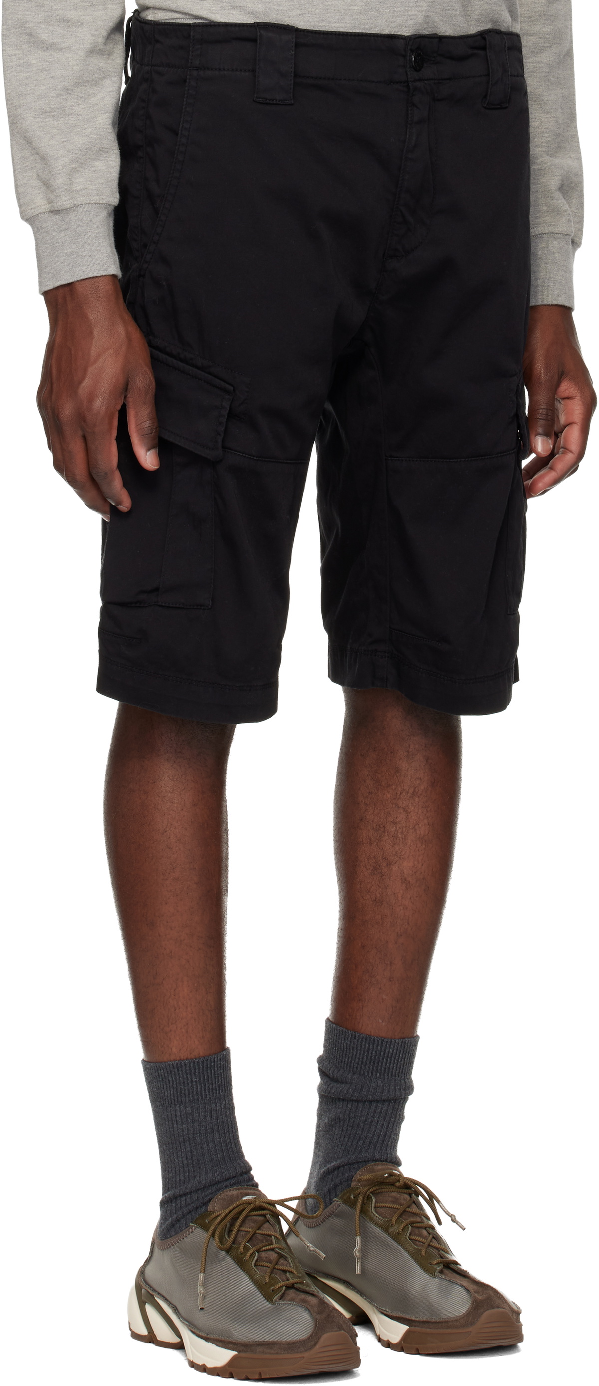 C.P. Company Black Stretch Sateen Cargo Lens Shorts