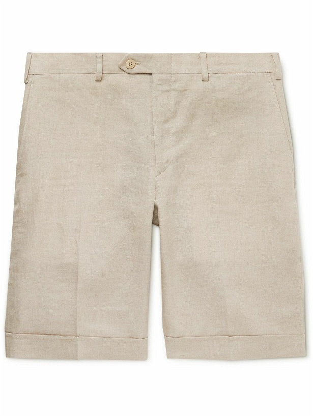 Photo: Brioni - Tropical Slim-Fit Slub Linen Shorts - Neutrals