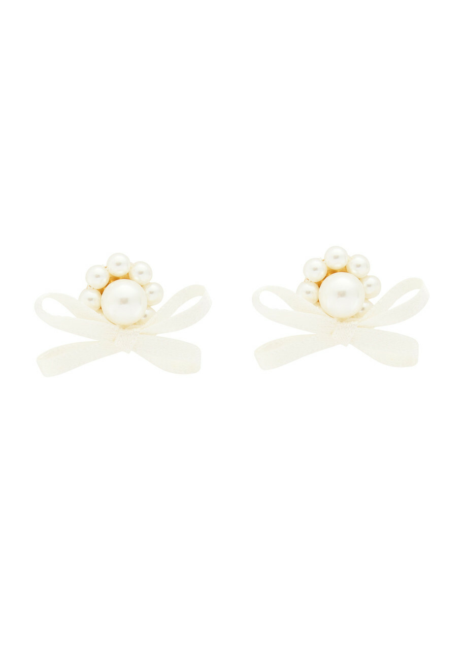 Simone Rocha Petite Bow Crystal-embellished Stud Earrings - Pearl - One Size