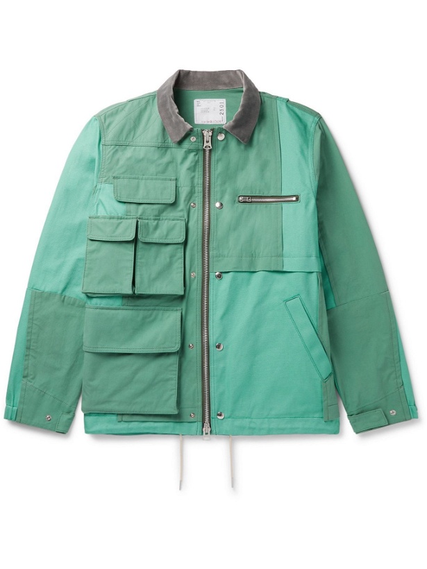 Photo: SACAI - Asymmetric Panelled Cotton and Nylon-Blend Oxford Jacket - Green