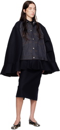 sacai Navy Wool Melton & Denim Cape Jacket