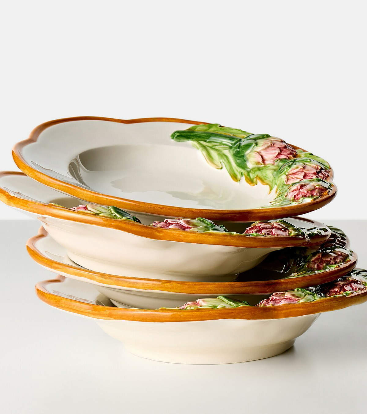 Les-Ottomans Artichoke set of 4 ceramic pasta bowls
