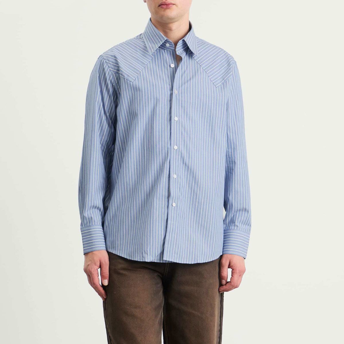 Carter Young Men's Western Business Shirt in Blue Static Stripe