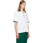 Casablanca White Striped Velour Zip‑Up Short Sleeve Shirt