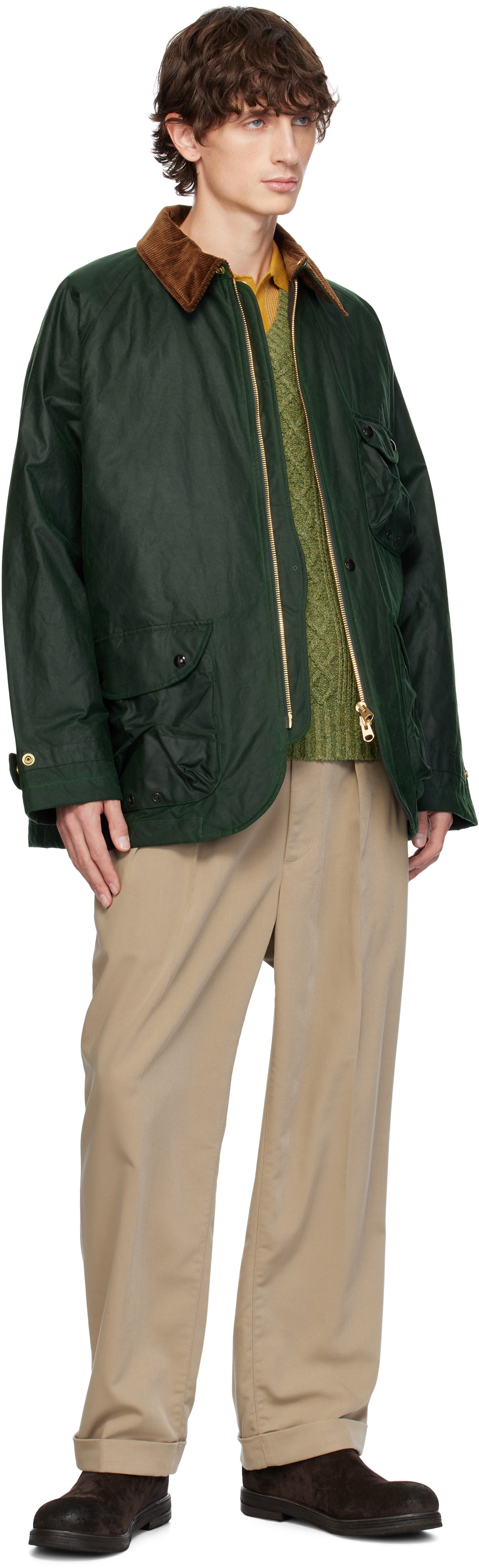 Drake's Green Waxed Coverall Jacket Drake's