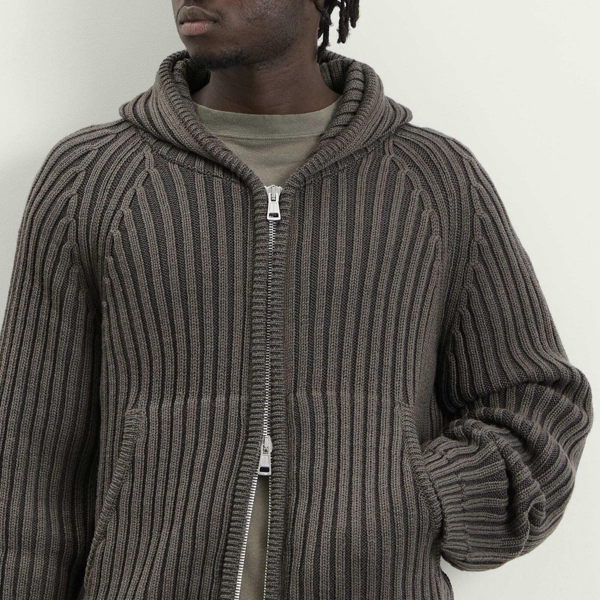 Our Legacy Men's Stripe Dry Merino Wool Level Hood in Sage