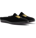 Needles - Logo-Embroidered Velvet Slippers - Black