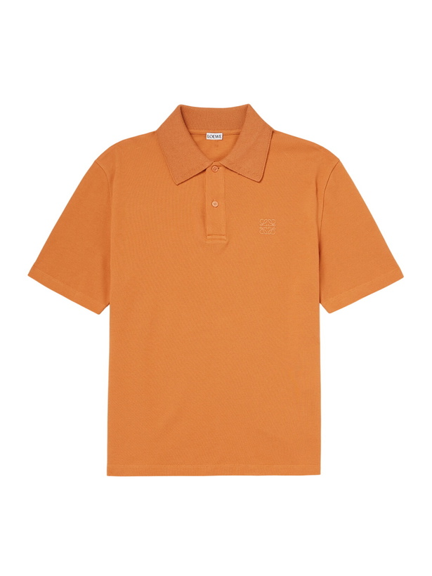 Photo: LOEWE - Slim-Fit Logo-Embroidered Cotton-Piqué Polo Shirt - Orange
