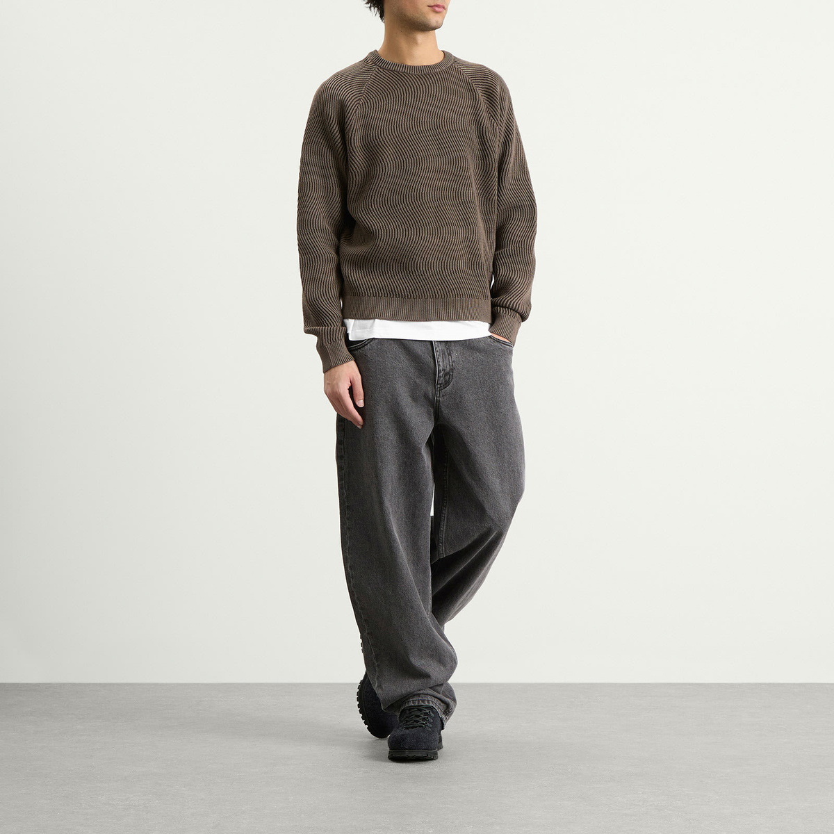 Dime Men's Wave Knit Sweater in Brown Dime