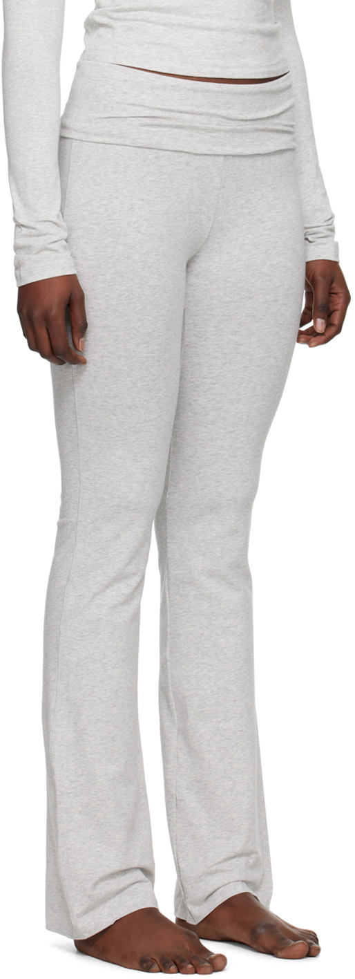 Womens Solid Cotton Lounge Flared Foldover Yoga Pants 