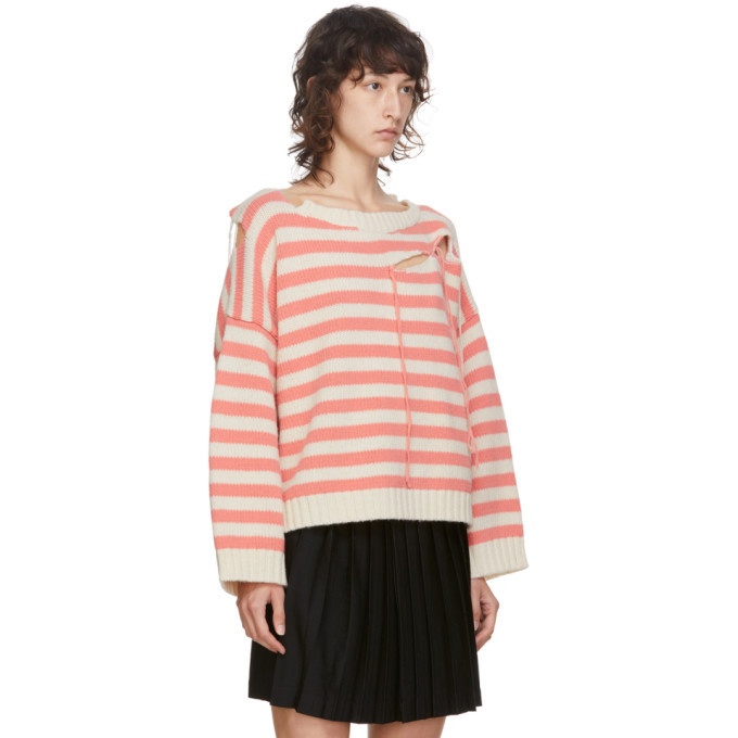 Charles Jeffrey Loverboy Pink and Off-White Striped Slash Sweater