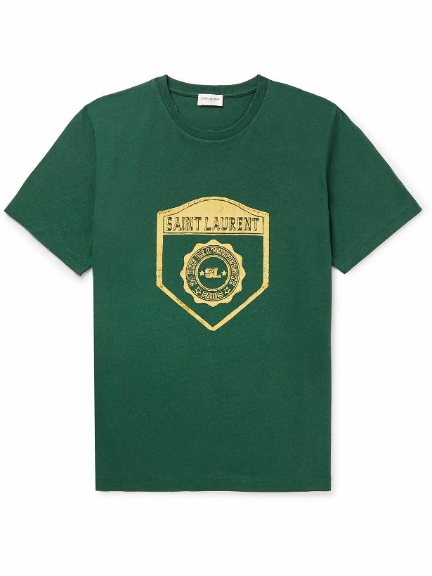 Photo: SAINT LAURENT - Logo-Print Cotton-Jersey T-Shirt - Green