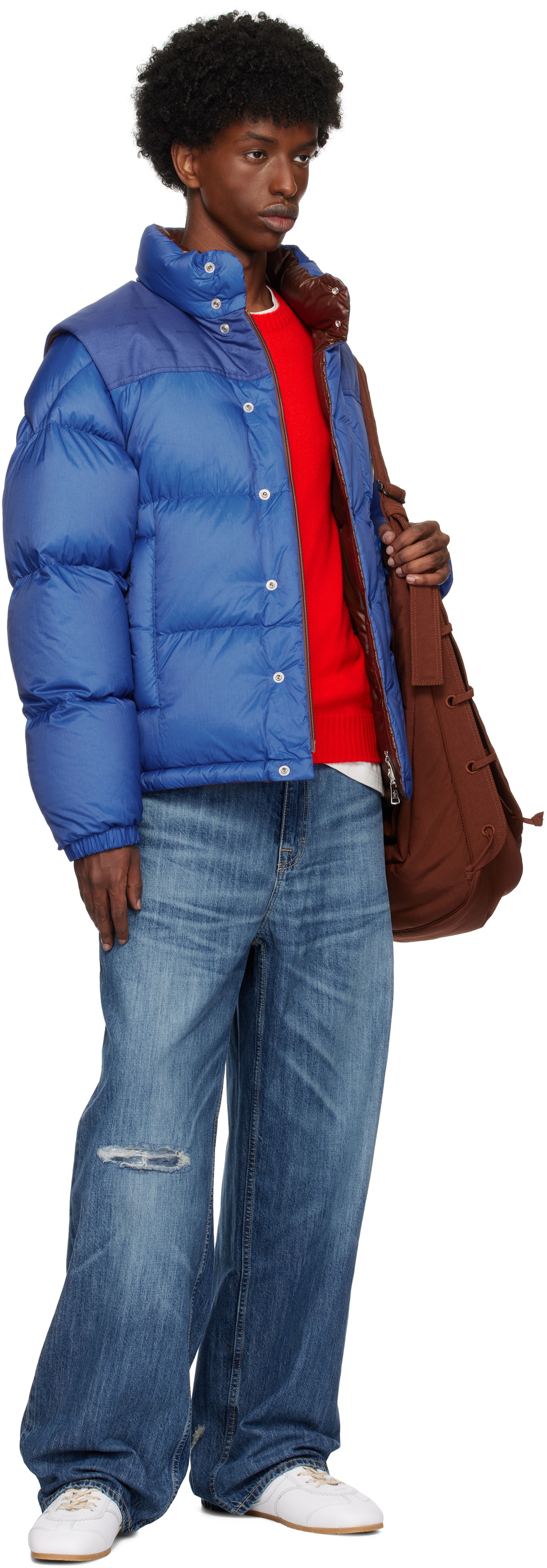 Moncler White & Brown Verone Short Reversible Down Jacket Moncler