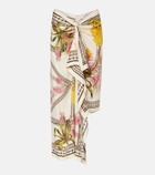 Blumarine Asymmetric draped printed twill midi skirt
