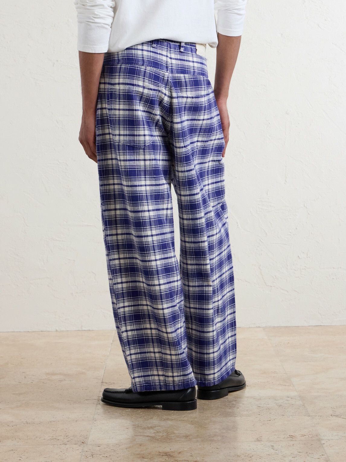 Story mfg. - Lush Wide-Leg Checked Organic Cotton Trousers - Blue
