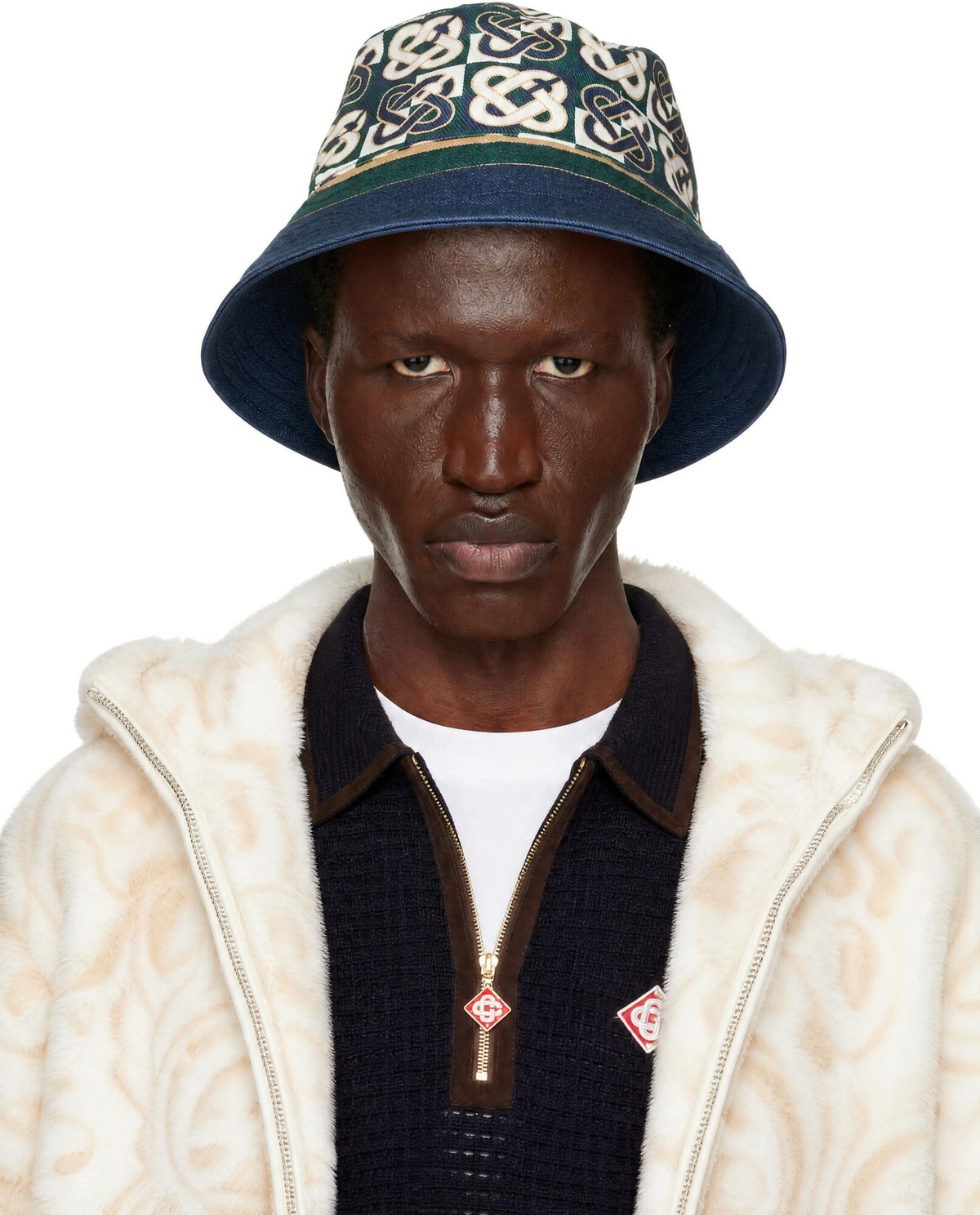 Casablanca Navy Printed Bucket Hat