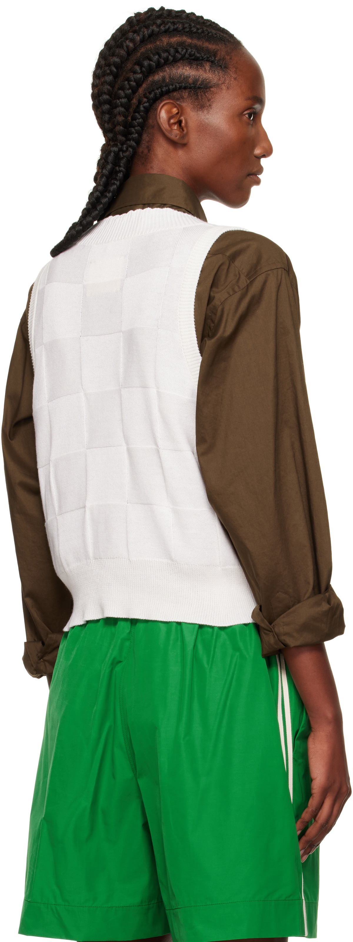 Cordera White Checkered Cotton & Cashmere Vest