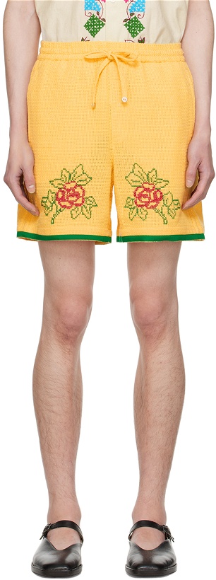 Photo: HARAGO Yellow Cross-Stitched Shorts
