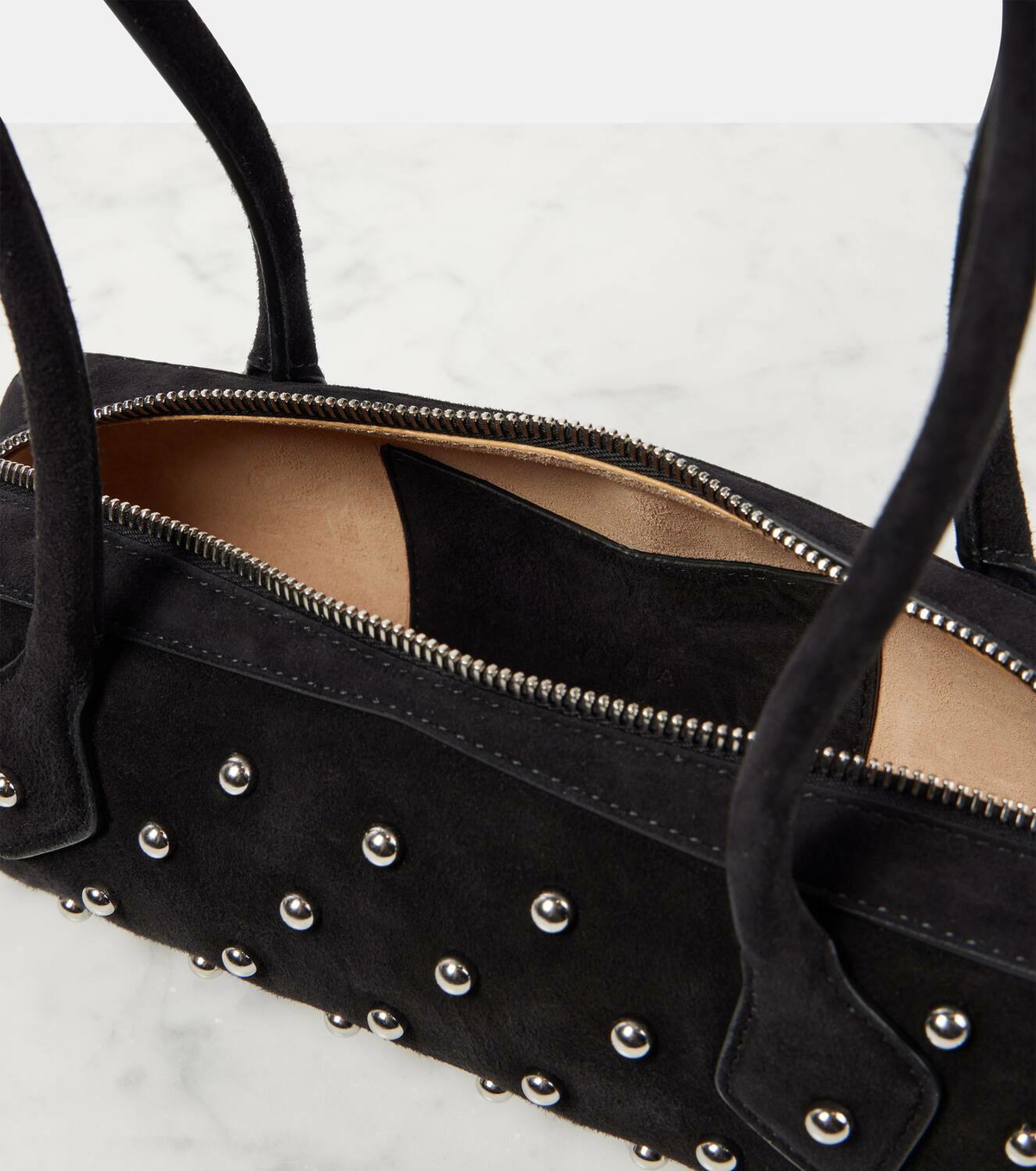ショルダーバッグ・ポシェット TECKEL SMALL SUEDE BAG ALAÏA Le Teckel small leather-trimmed studded suede shoulder