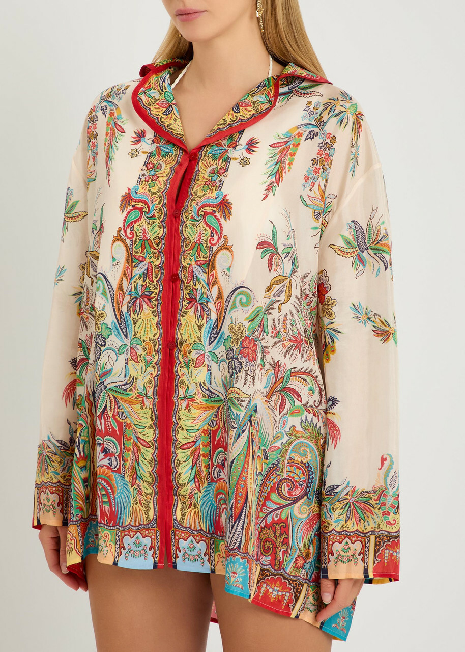 Etro Printed Silk Cover-up Shirt Multicoloured