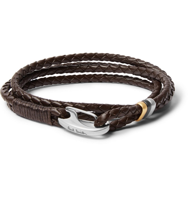 Photo: Paul Smith - Woven Leather and Silver and Gold-Tone Wrap Bracelet - Brown