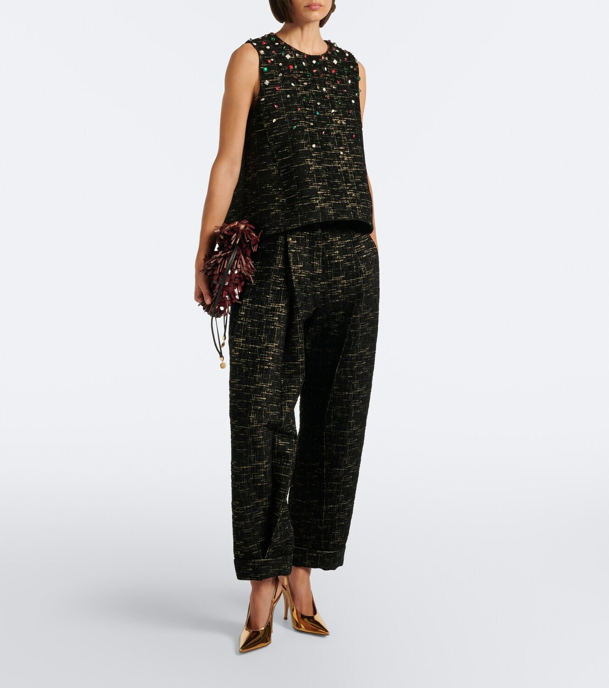 La DoubleJ Pleated bouclé Lurex® barrel-leg pants
