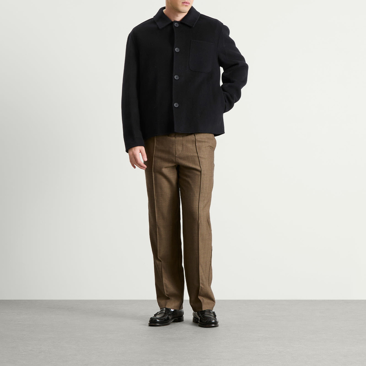 Percival Men's Double Faced Wool Overshirt in Navy