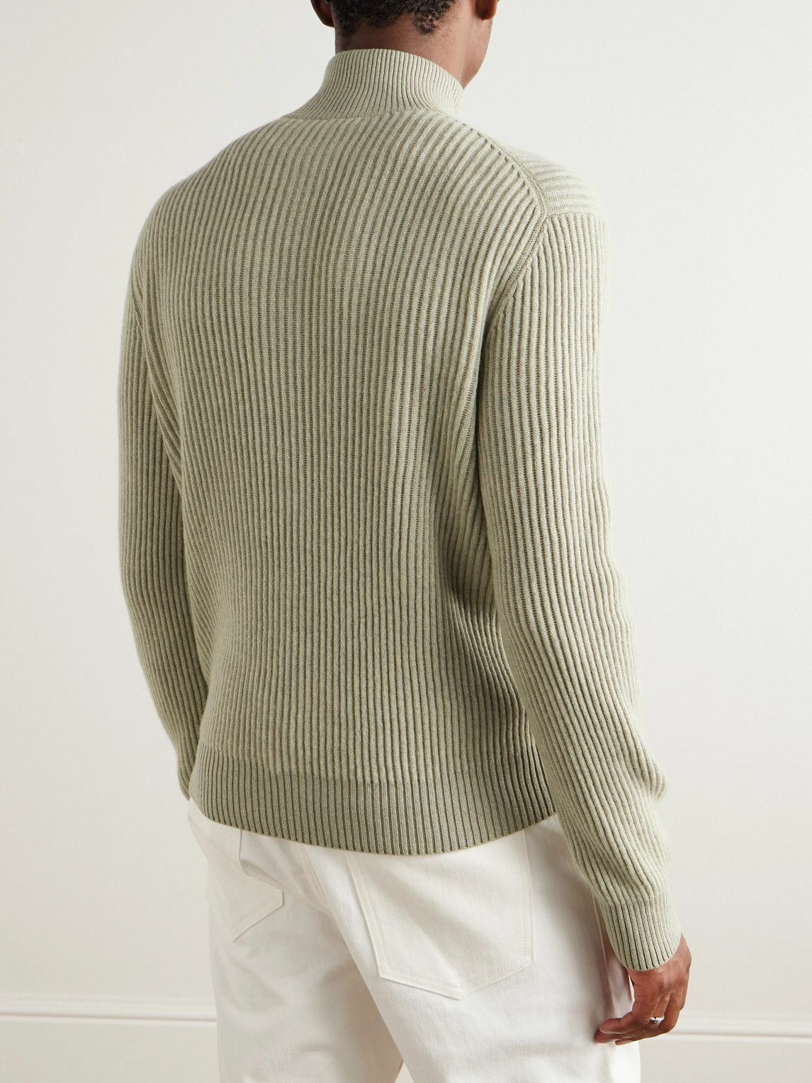 Loro Piana - Plane Tree Ribbed Cashmere Half-Zip Sweater - Green