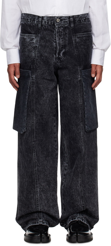 Photo: T/SEHNE Black Acid Wash Denim Cargo Pants