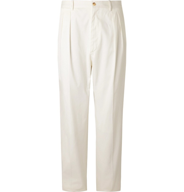 Photo: De Petrillo - Wide-Leg Pleated Cotton-Blend Twill Trousers - White