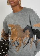 Stella Mccartney Racing Horses Intarsia Wool Jumper Grey