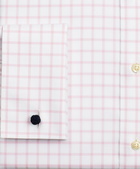 Brooks Brothers Men's Stretch Milano Slim-Fit Dress Shirt, Non-Iron Twill Ainsley Collar French Cuff Grid Check | Pink