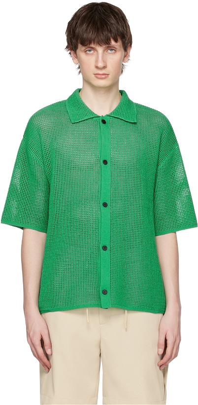 Photo: Solid Homme Green Spread Collar Shirt