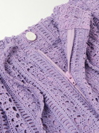 Kardo - Straight-Leg Crochet-Knit Cotton Drawstring Shorts - Purple
