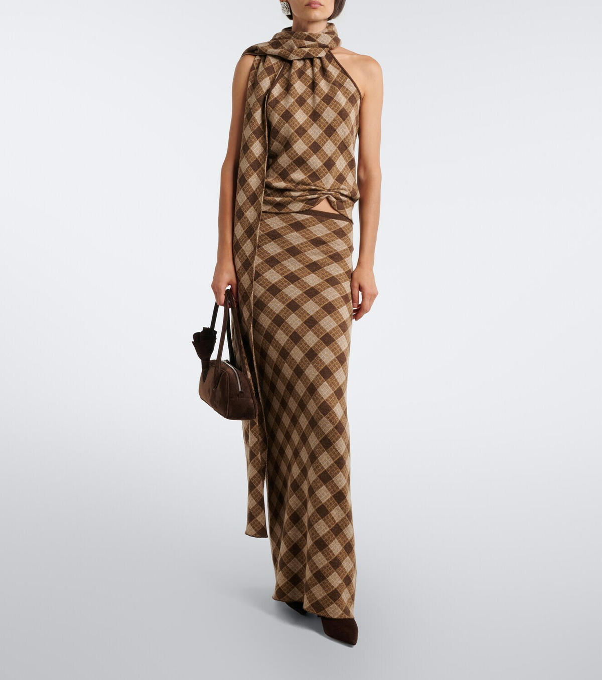 Aya Muse Kae scarf-detail plaid halterneck top