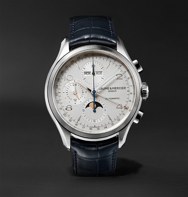 Photo: Baume & Mercier - Clifton Automatic Chronograph 43mm Stainless Steel and Alligator Watch - White