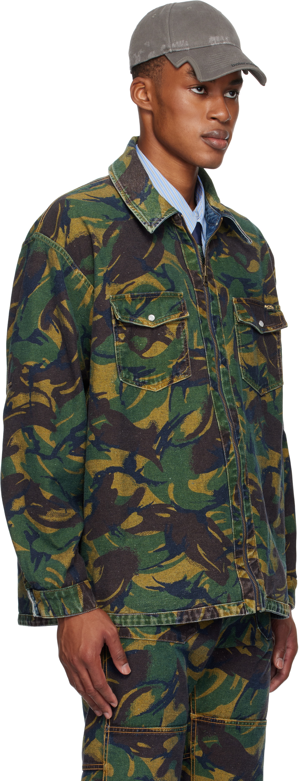 Martine Rose Khaki & Blue Camo Reversible Denim Shirt
