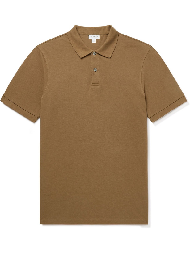 Photo: Sunspel - Pima Cotton-Piqué Polo-Shirt - Brown