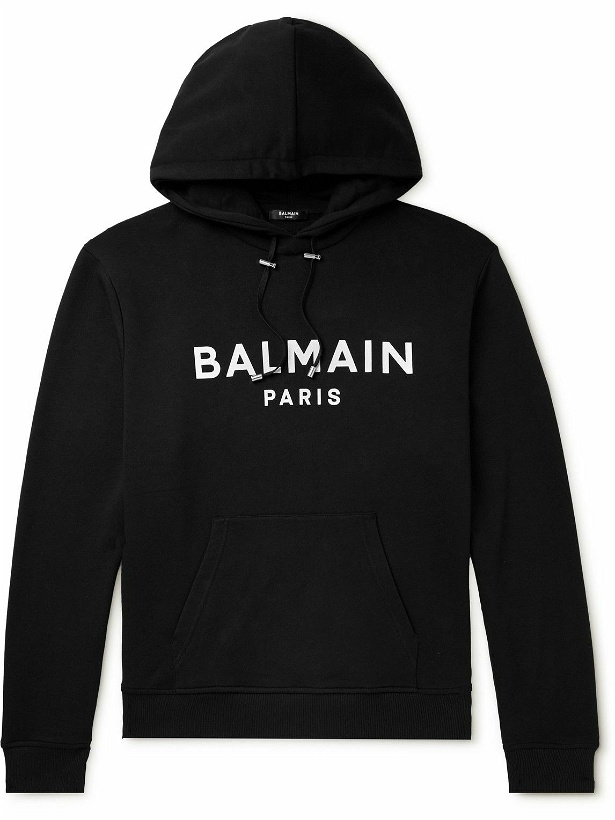 Photo: Balmain - Logo-Print Cotton-Jersey Hoodie - Black