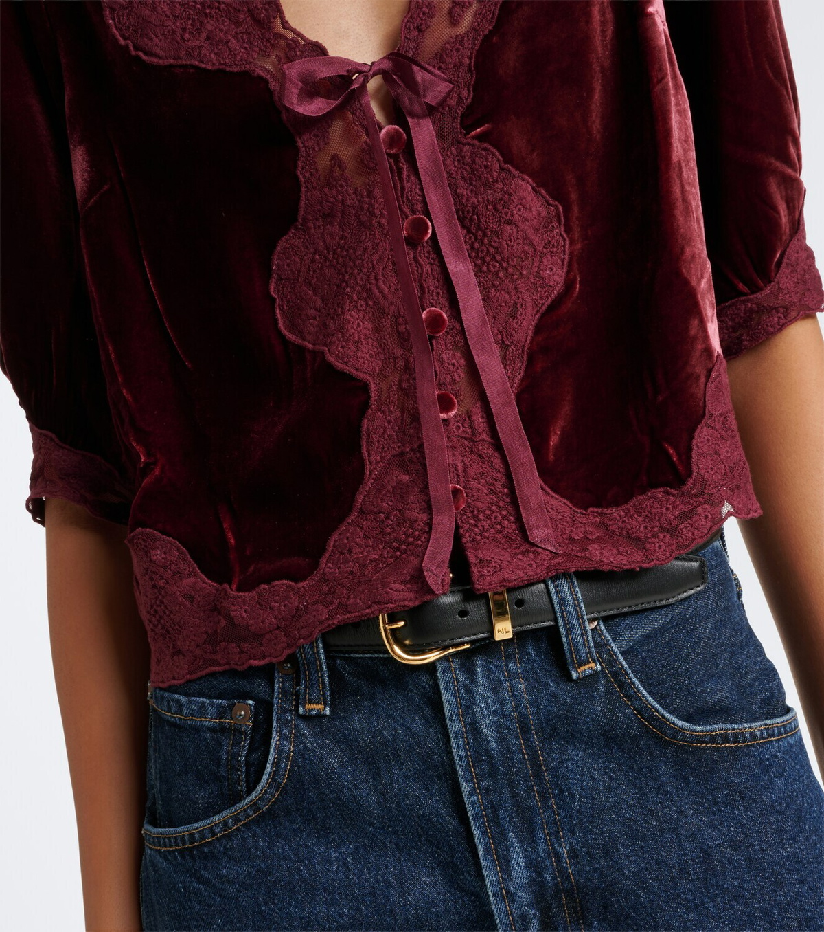 Rixo Ursula lace-trimmed velvet top