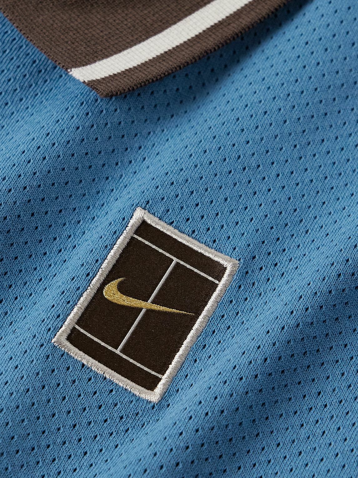 Nike Tennis - NikeCourt Heritage Logo-Appliquéd Cotton-Blend Mesh Polo Shirt - Blue