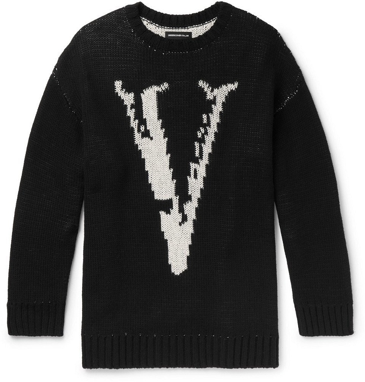 Photo: Undercover - Logo-Intarsia Cotton and Wool-Blend Sweater - Black