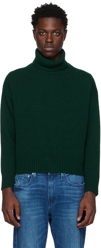 Photo: Sporty & Rich Green Embroidered Turtleneck