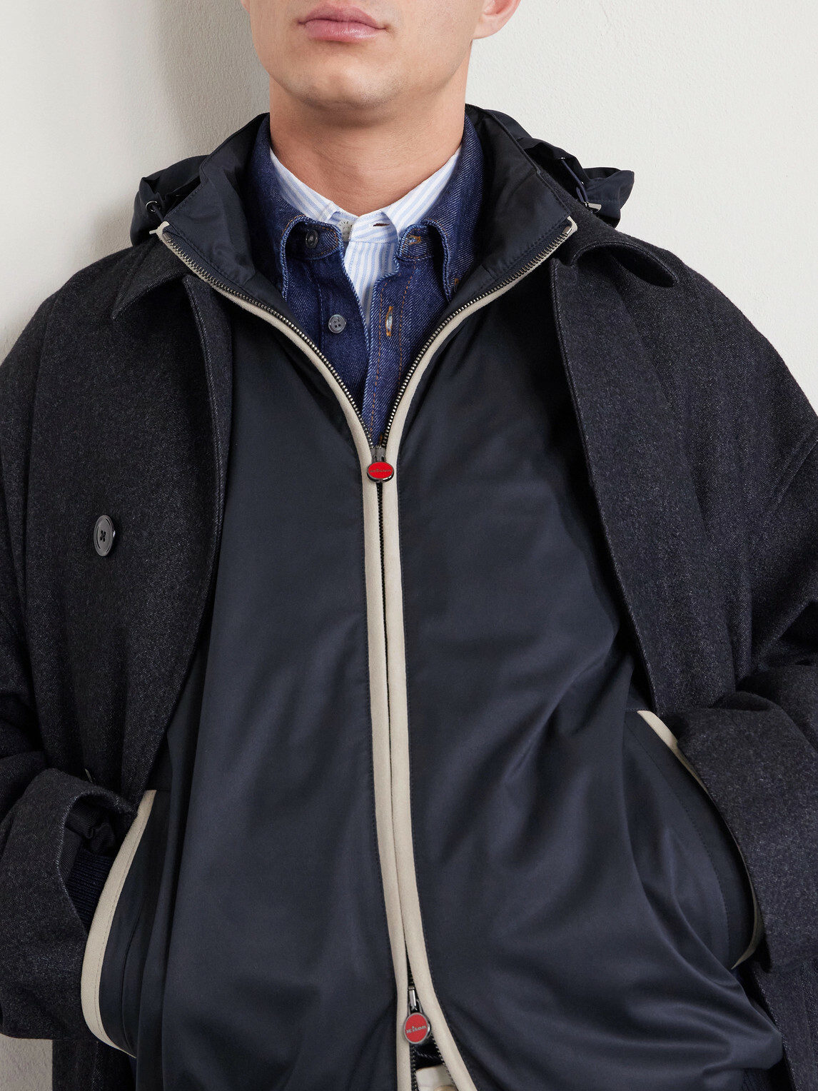 Kiton - Suede-Trimmed Shell Hooded Jacket - Blue