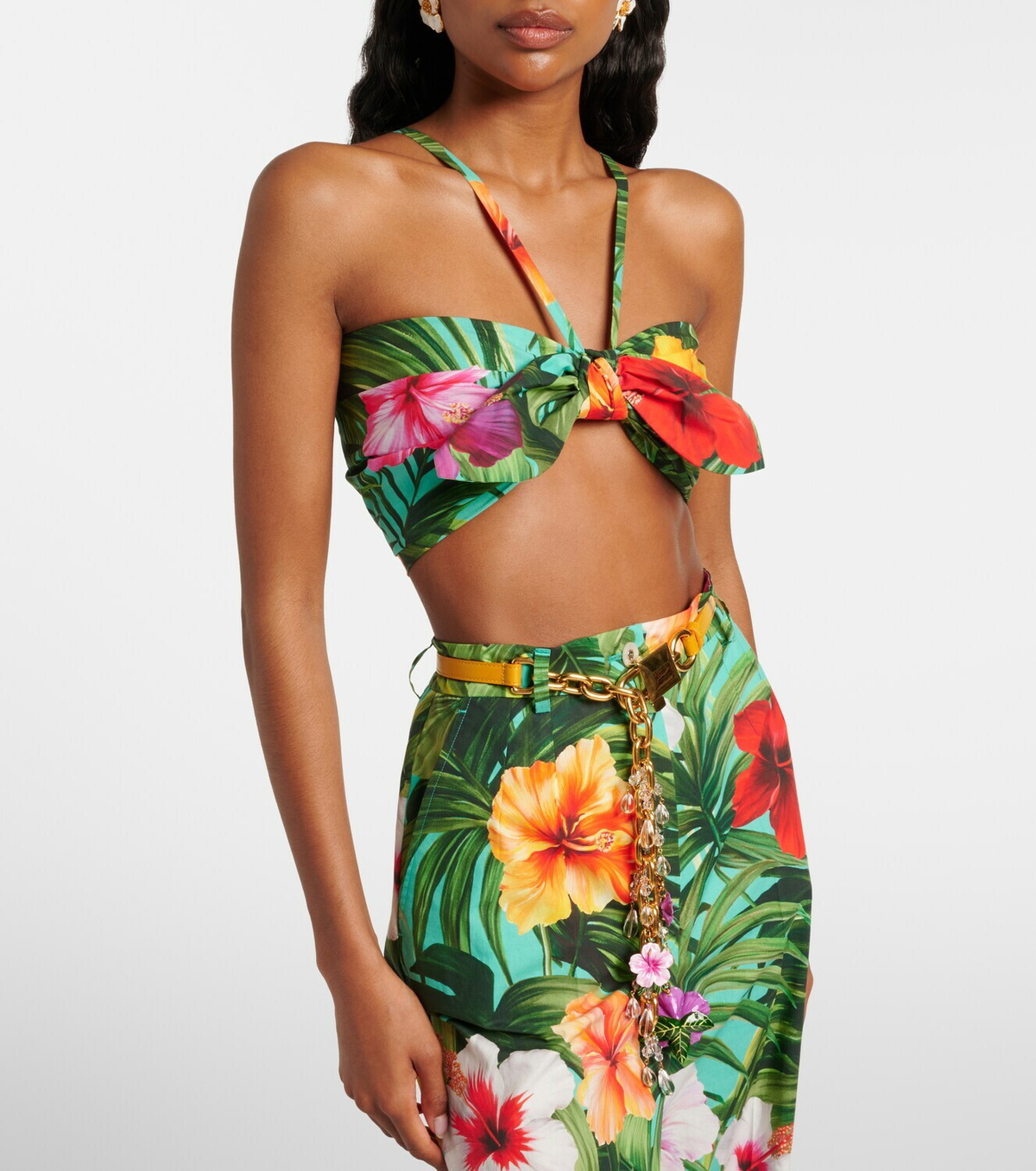 Dolce&Gabbana Bow-detail floral cotton bra top
