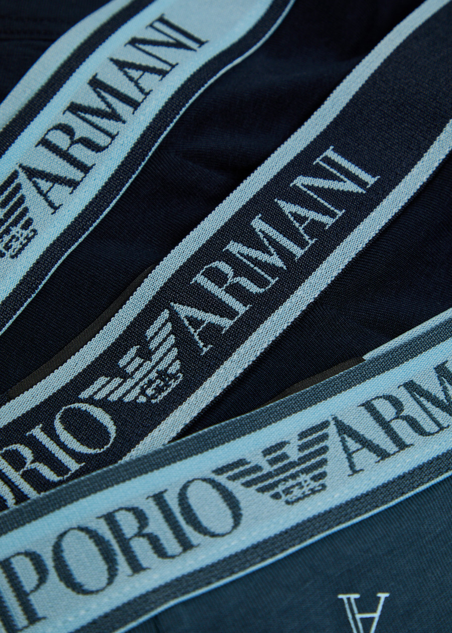 Emporio Armani Logo Stretch-cotton Trunks set of Three Blue