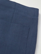 Stòffa - Slim-Fit Straight-Leg Linen Drawstring Trousers - Blue