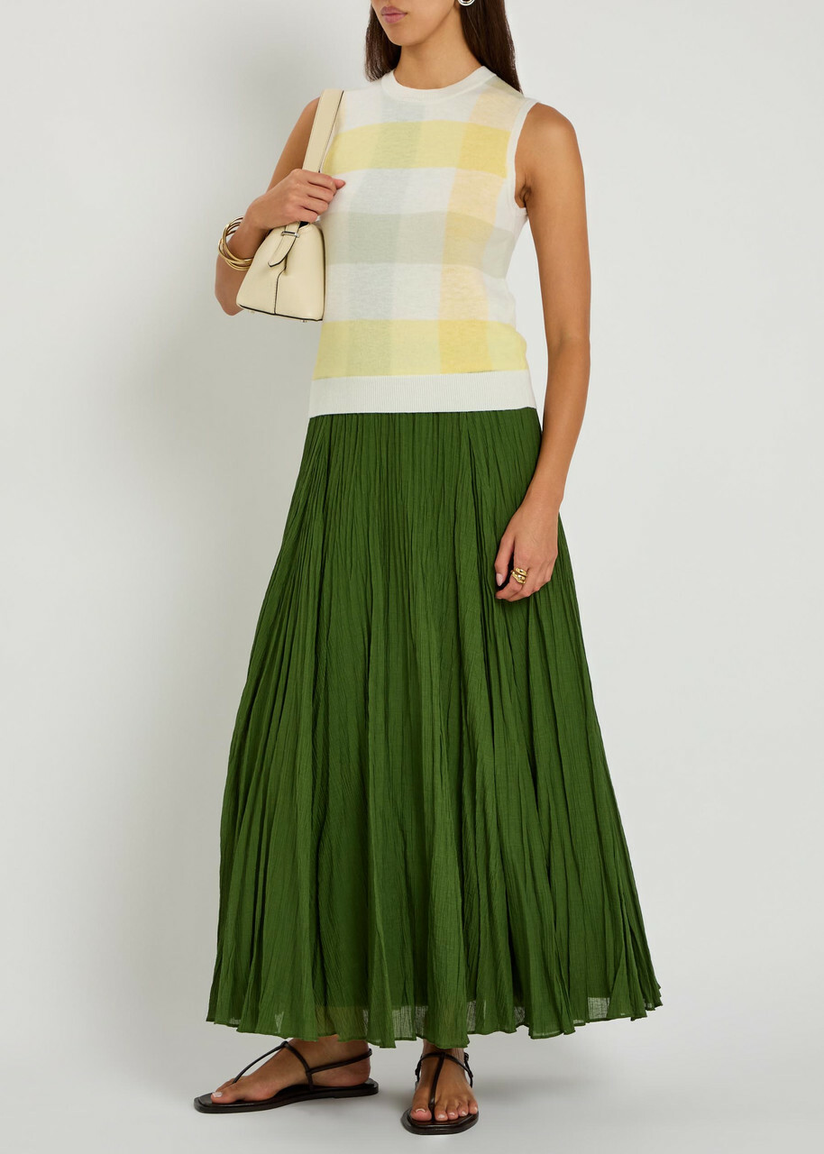 Vince Crinkled Plissé Cotton-blend Maxi Skirt Green