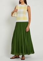 Vince Crinkled Plissé Cotton-blend Maxi Skirt Green